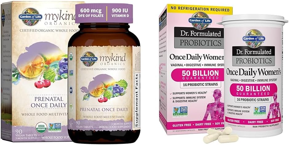 Vitamina Prenatale del giardino della vita: Folate per lo sviluppo energetico e sano del fetale &, Dr. Formulato Probiotici delle donne Una volta Quotidiano, 16 Strains, 50 miliardi, 30 capsule
