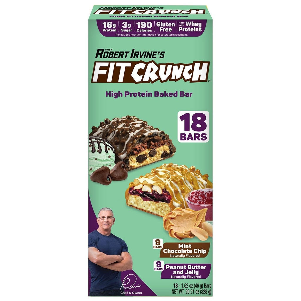 FITCRUNCH Protein Bars, Snack Size Variety Pack, Gluten Free (18 Bar, Mint Chocolate Chip & Peanut Butter Jelly)