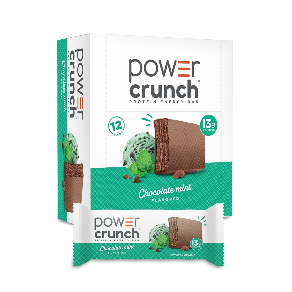 Barrette di Wafer Proteine di Crunch di Potere, Spuntini ad alta proteina con gusto delizioso, menta di cioccolato, 1,4 oncia (12 Conte)