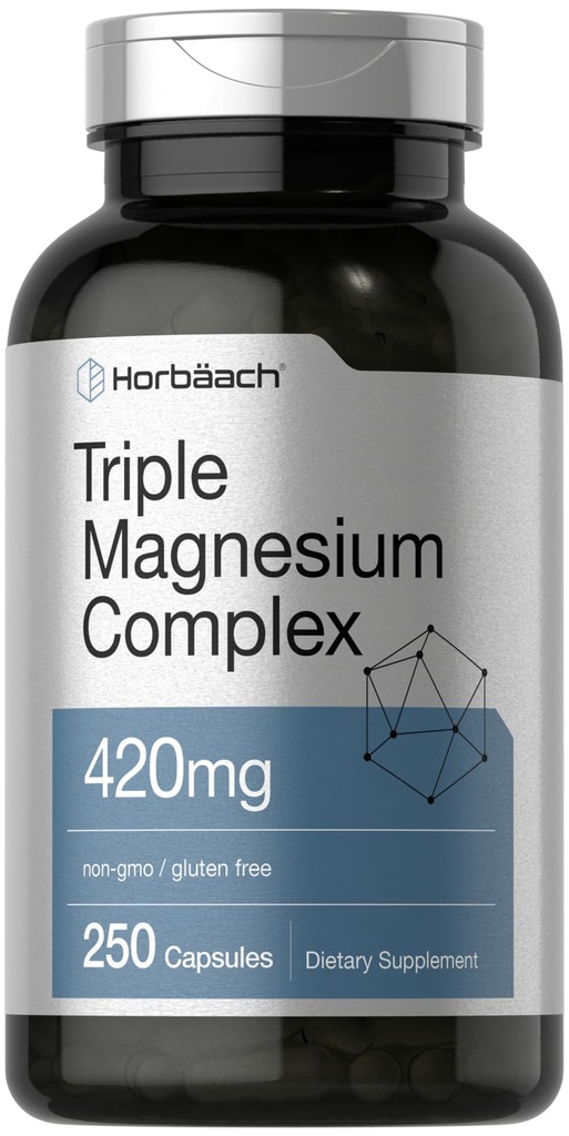 Horbäach Triple Magnesium Complex | 420 mg | 250 capsule | Formula Non OGM e Gluten Free Formula | Ossido di magnesio, Citrato e Supplemento dietetico Aspartate