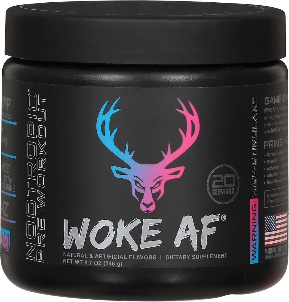 Woke Af Bucked Up polvere pre-allenamento, aumento di energia, Miami, 333 mg di caffeina, 20 porzioni