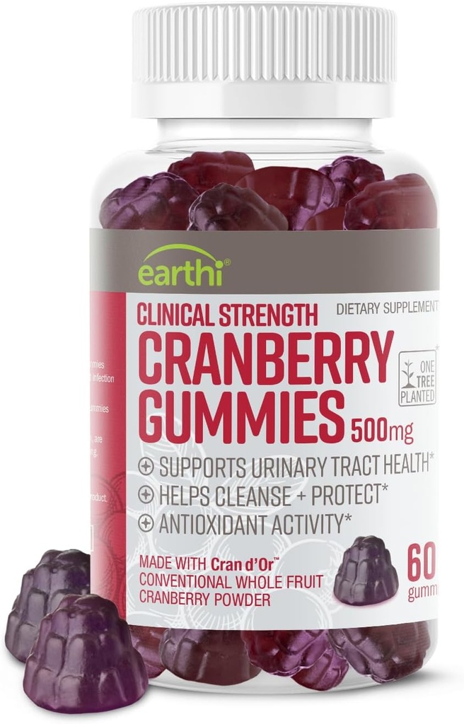 Cranberry Gummies 500mg - Urinary Tract Support Health for Women & Men - Antiossidante Superfood per pulire e proteggere - Cran d'Or Cranberry Powder Supplement (60 Gummies)