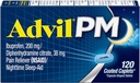 Advil PM (120 conte) dolore Reliever/Nighttime Sleep Aid Coated Caplet, 200mg Ibuprofen, 38mg Diphenhydramine (Pack of 2)