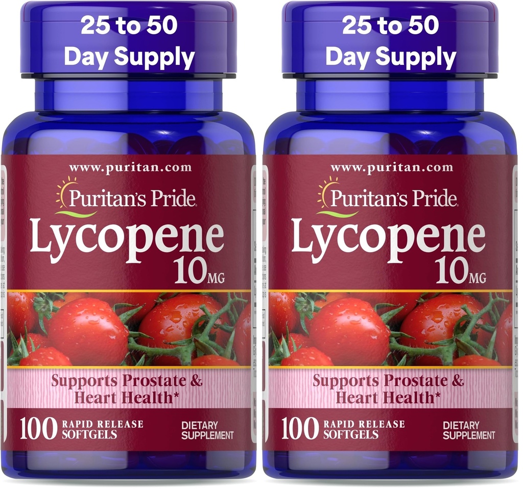 Puritan's Pride Lycopene, Supplemento per la salute della prostata e del cuore* 10 Mg Softgels, 100 conte (Pacchetto di 2)