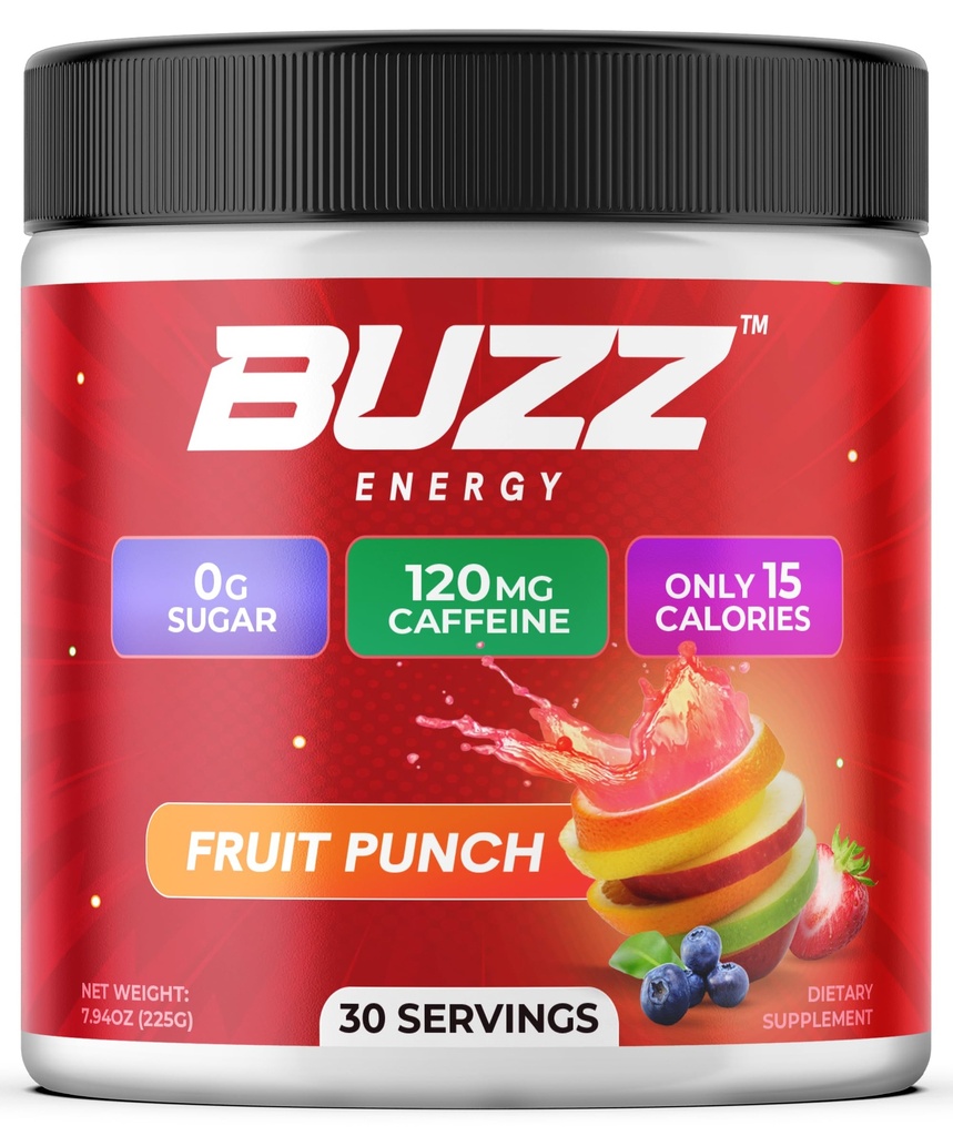Mattina Buzz Energy Drink Powder - Energy Boost Drink Mix - Energia senza zucchero con antiossidanti - Morning Kickstart e Sport Nutrition Endurance Prodotto - 30 Serve, Fruit Punch, 7.9 Ounces