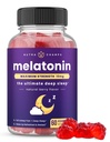 NutraChamps Melatonin Gummies per adulti, Vitamine di aiuto al sonno ad alta resistenza, 5mg o 10mg Dose, Vegan Natural Strawberry Flavor Supplemento per un sonno migliore, Cicli di sonno sano, 60 Gummies