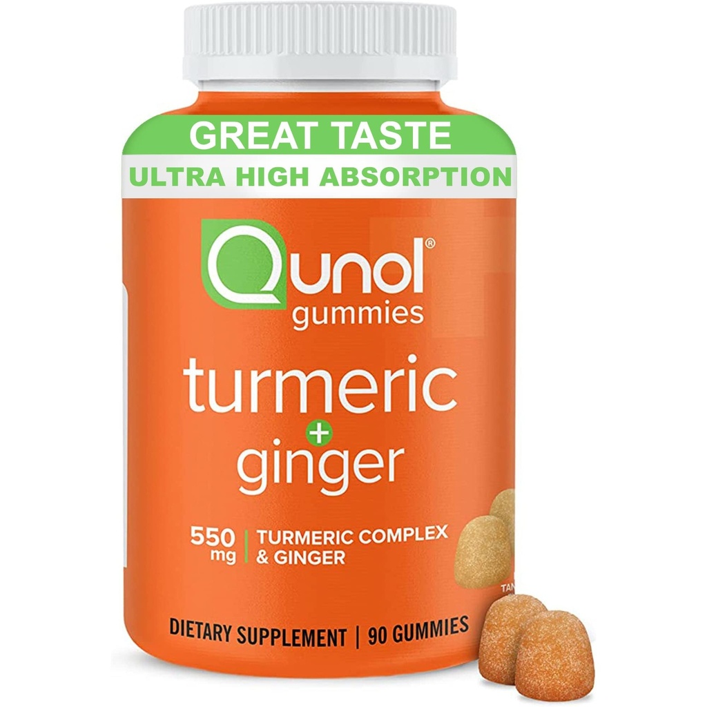 Qunol Turmeric and Ginger Gummies - Supporto congiunto Integratore con Ultra High Absorption, 90 Count Vegan and Gluten Free Gummies