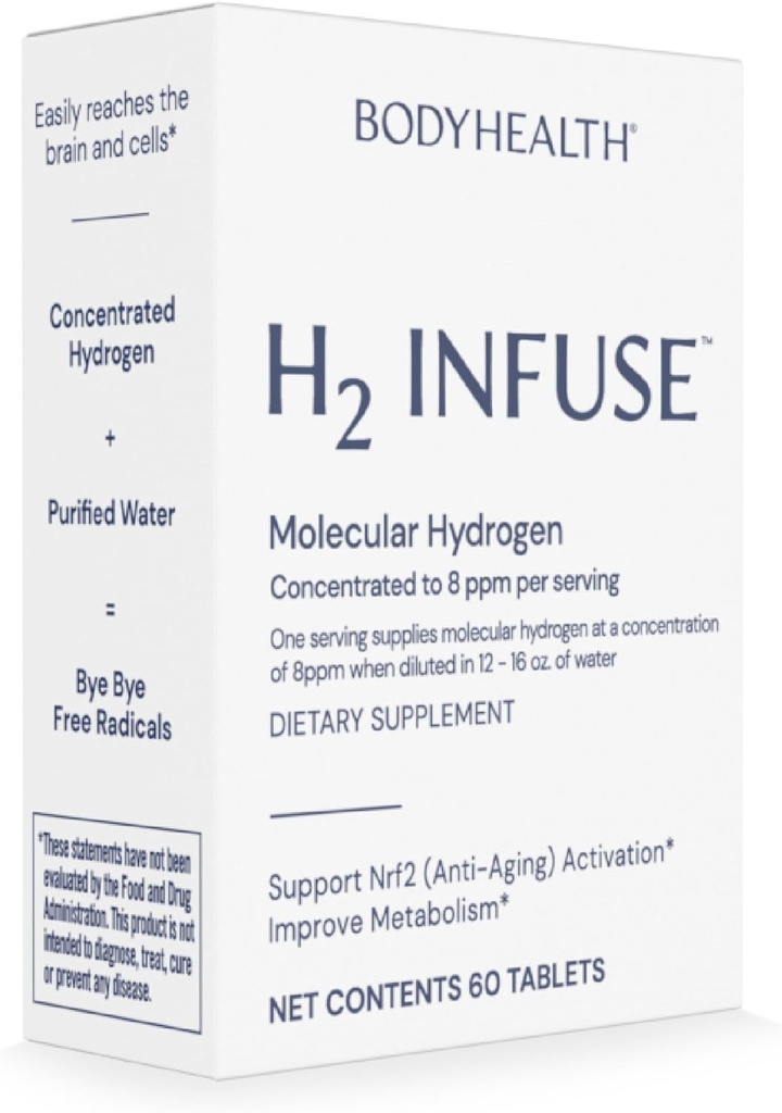 BodyHealth H2 Infuse Compresse di idrogeno molecolare, Compresse per acqua potabile, Magnesio Elementale per sostenere il metabolismo con acqua di idrogeno molecolare - 60 compresse