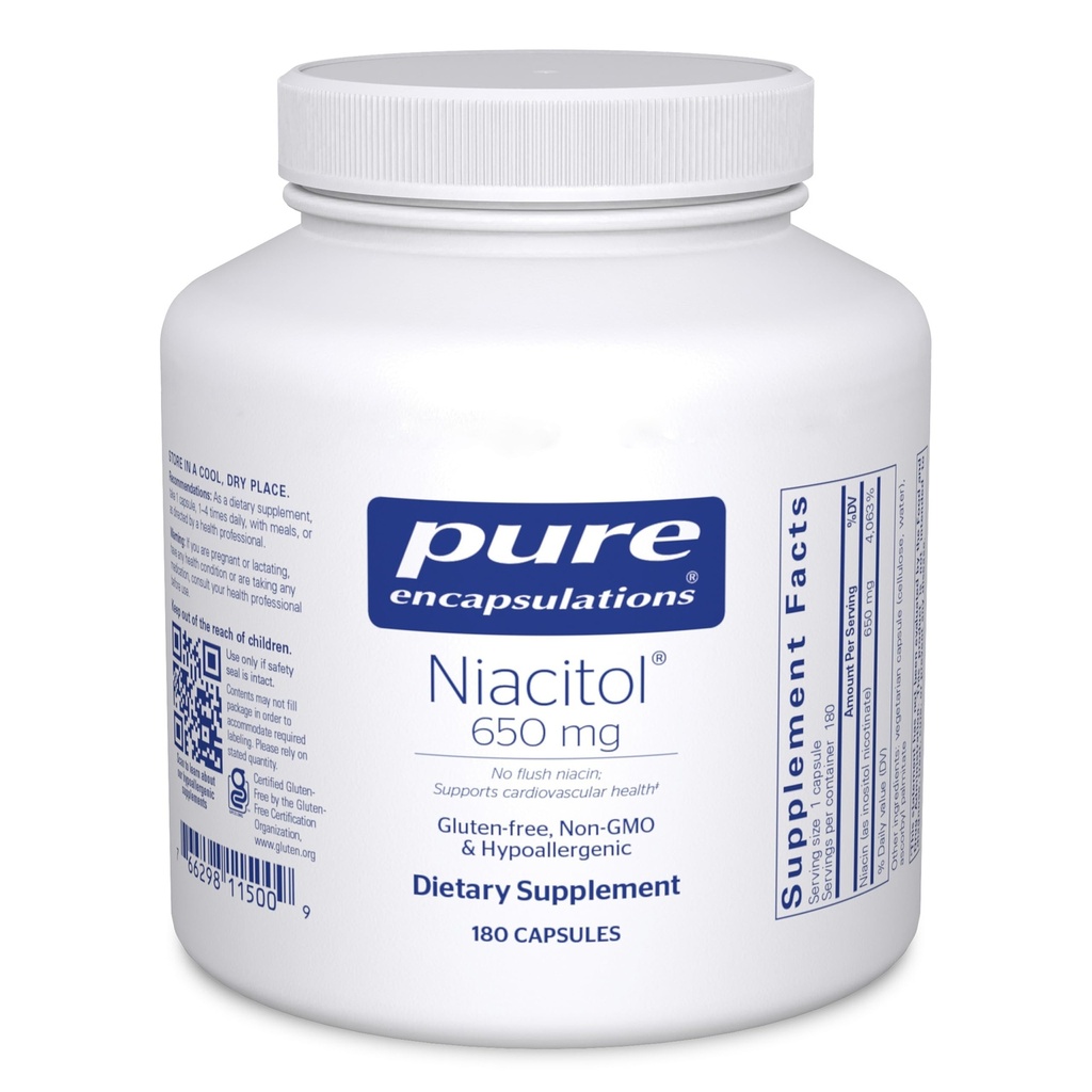 Pure Encapsulations Niacitol 650 mg | Ipoallergenico No-Flush Niacin per sostenere la digestione, la sintesi dell'ormone e la formazione del tessuto | 180 capsule