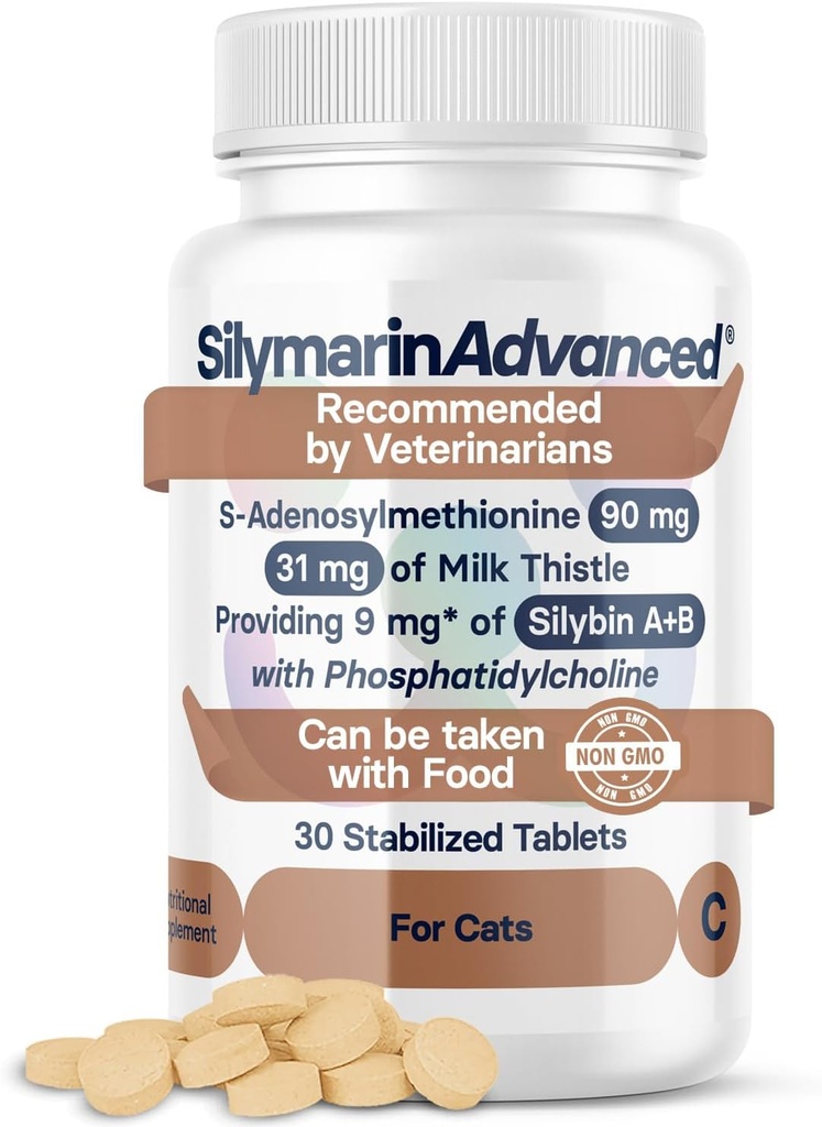 Integratore per la salute del fegato per gatti - cardo per gatti supporto per fegato con S-Adenosylmethionine (stesso) & Silybin - 30 compresse