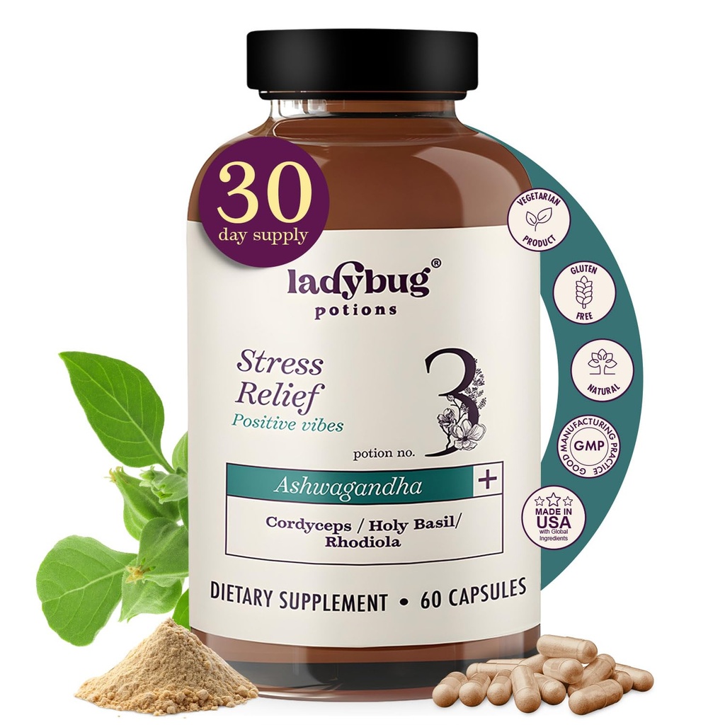 Organic Mood Pills - 60 capsule Organic Ashwagandha Supplementi per donne e uomini, Ashwagandha Root Capsule con Cordyceps, Santo Basilio & Rhodiola, Ridurre lo stress, Boosts Mood e funzione cognitiva