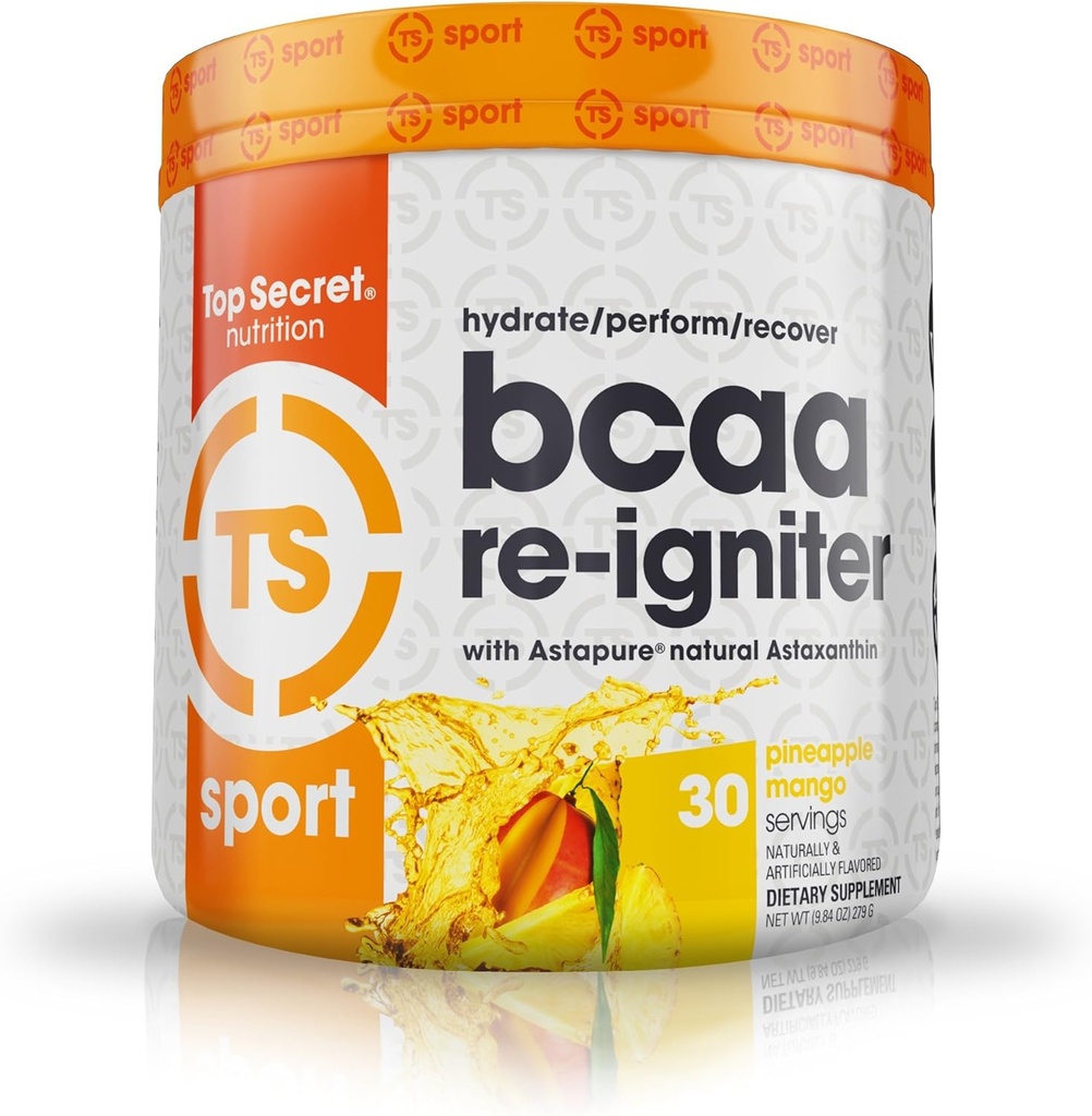 BCAA Re-Igniter Vegan Aminoacido Integratore con Astaxantina ed Electrolyte, miscela di idratazione con acqua di cocco, 9.84 oz (30 porzioni), Ananas Mango