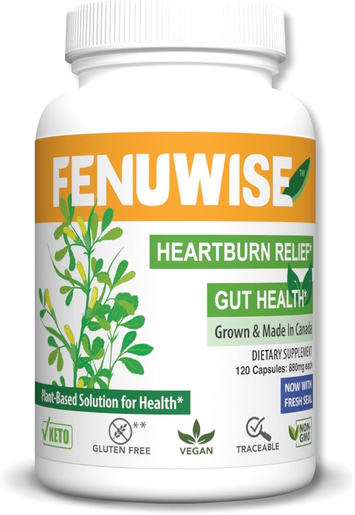 Integratore naturale della capsula di fibra fieno greco per il sollievo acido - Integratore alimentare vegano Premium Supporta la salute digestiva, 120 conte