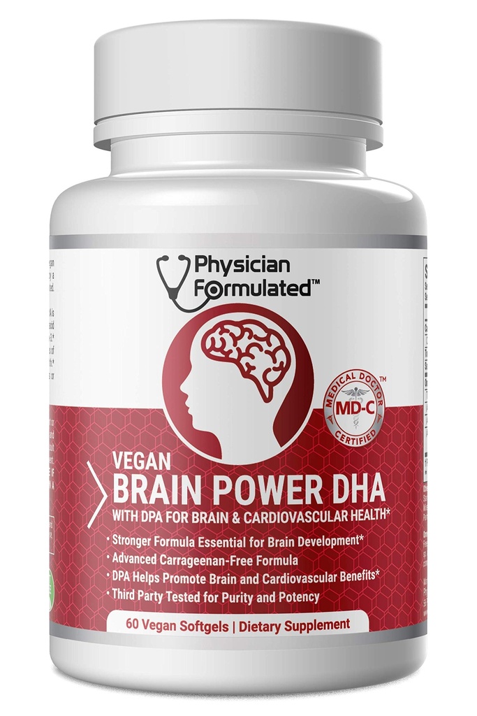 DHA vegano per cervello e alghe al 100% prenatali Omega 3 acidi grassi essenziali con NO Carrageenan, NO Olio vegetale Plus 2500mcg Astaxantina