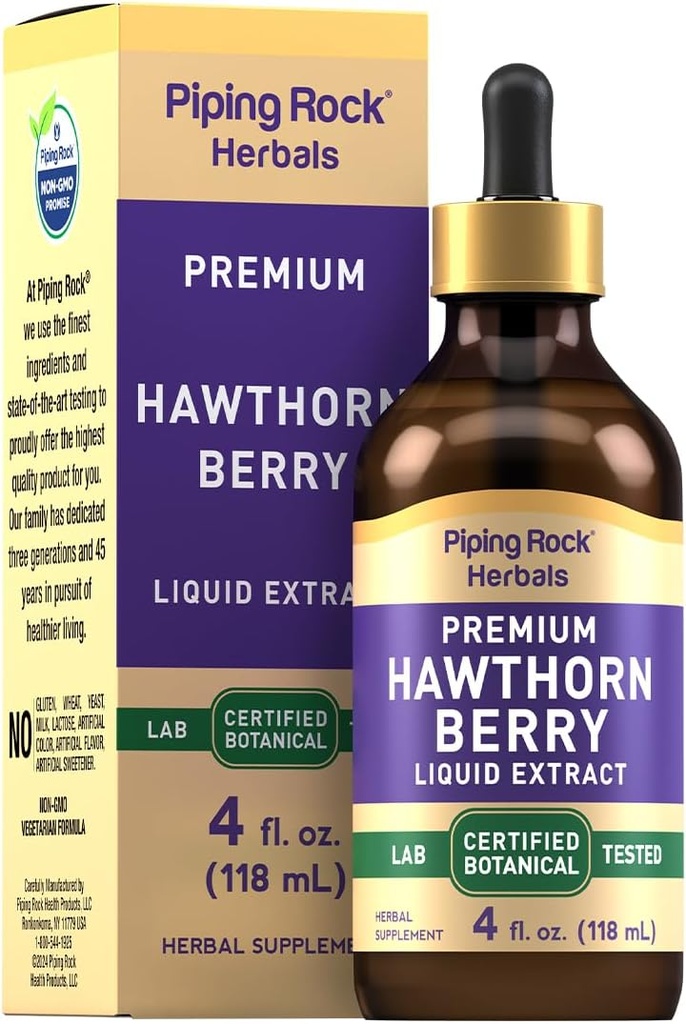 Piping Rock Hawthorn Berry Extract Liquid | 4 fl oz | Gocce di tintura di erbe | Supplemento Vegetariano Premium | Non OGM, Gluten Free
