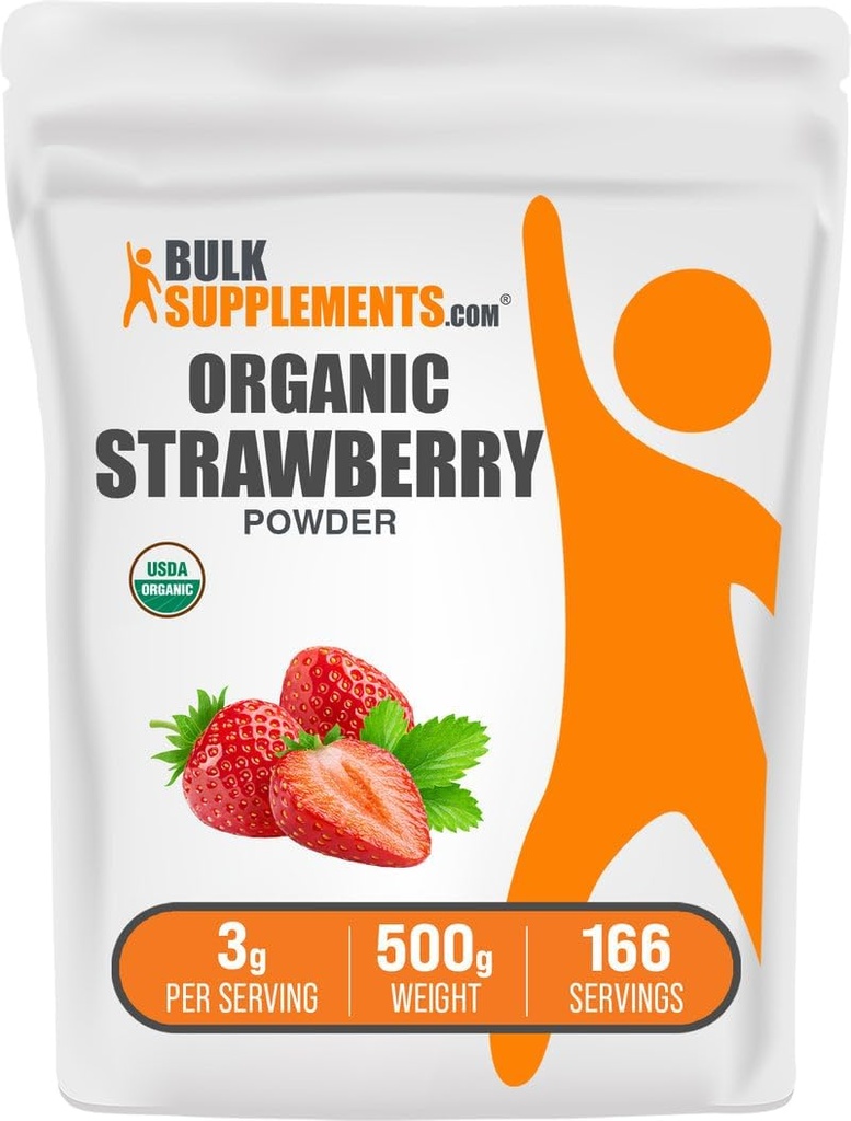 BulkSupplements.com Polvere di fragola organica - polvere di frutta da fragole biologiche - No Sugar Aggiunto & Gluten Free, 3g per porzione, 500g (1.1 lbs) (Pack of 1)