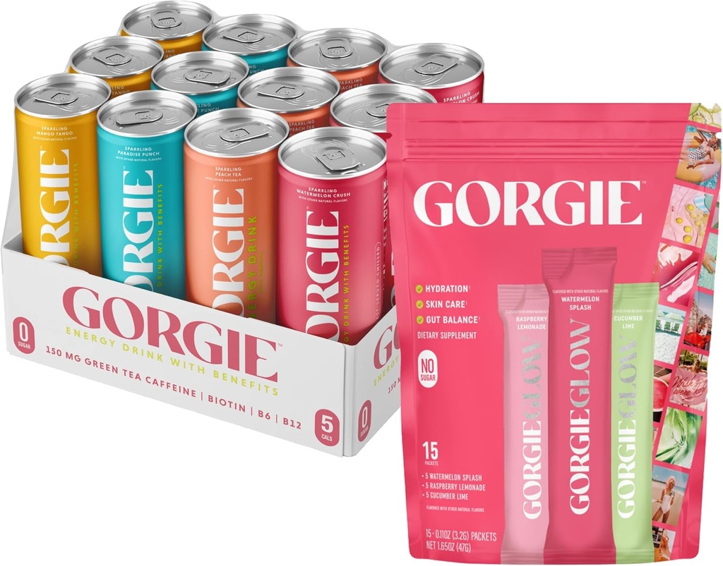 GORGIE Varietà, Acqua Naturale senza zucchero Bevanda e Glow Variety Pack 15, Miscela di Bevande Sane