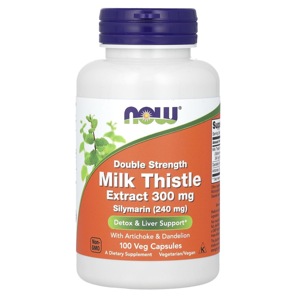 NOW Foods - Silymarin Milk Thistle with Artichoke and Dandelion Double Strength 300 mg. - 100 capsule vegetali