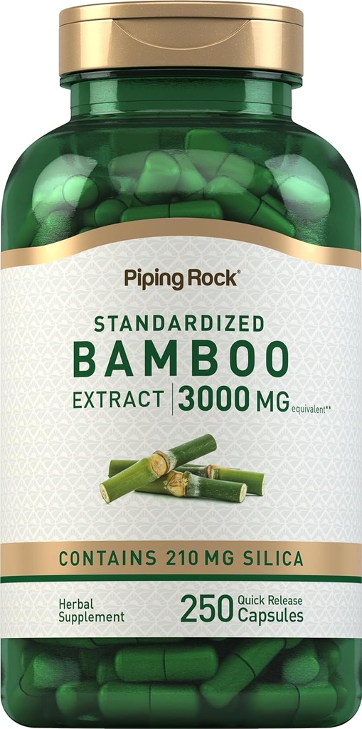 Piping Rock Bamboo Estratto di capsule | 3000mg | 250 Count | Integratore di erbe | Silica 210mg | Non-GMO, Gluten Free