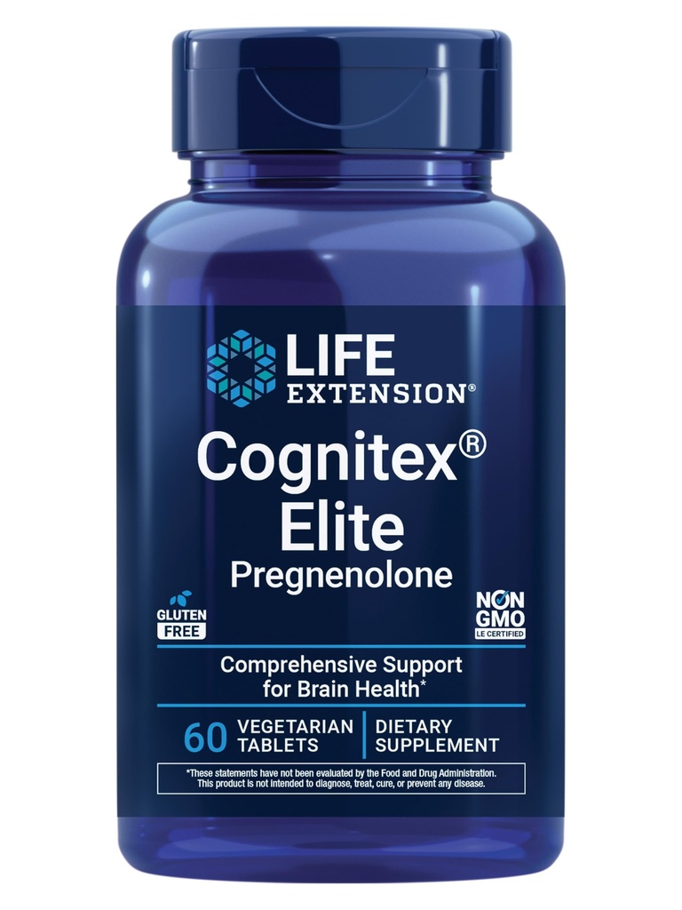 Estensione della vita Cognitex® Elite Pregnenolone, salvia, Mirtillo, Ashwagandha, fosfatidilserine, Formula avanzata, Attenzione, Focus, Memoria, Senza glutine, Non OGM, Vegetariano, 60 compresse