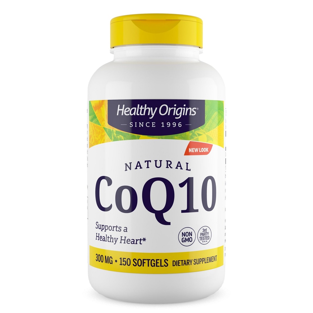 Healthy Origins® CoQ10 300 mg – Natural Trans-Isomer Ubiquinone – lievito fermentato, supporta la salute del cuore e l'energia cellulare – Non-GMO 150 Softgels