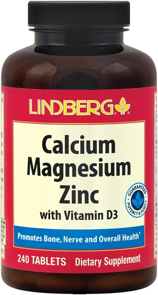 Calcio Magnesio Zinco | 240 Caplets | con vitamina D3 e Boron | Vegetariano, Non OGM, Gluten Free Supplement | By Lindberg