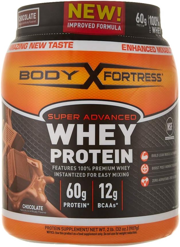 Fortezza corpo Super Advanced Whey Protein Powder, Cioccolato aromatizzato, Gluten Free, 2 Lb