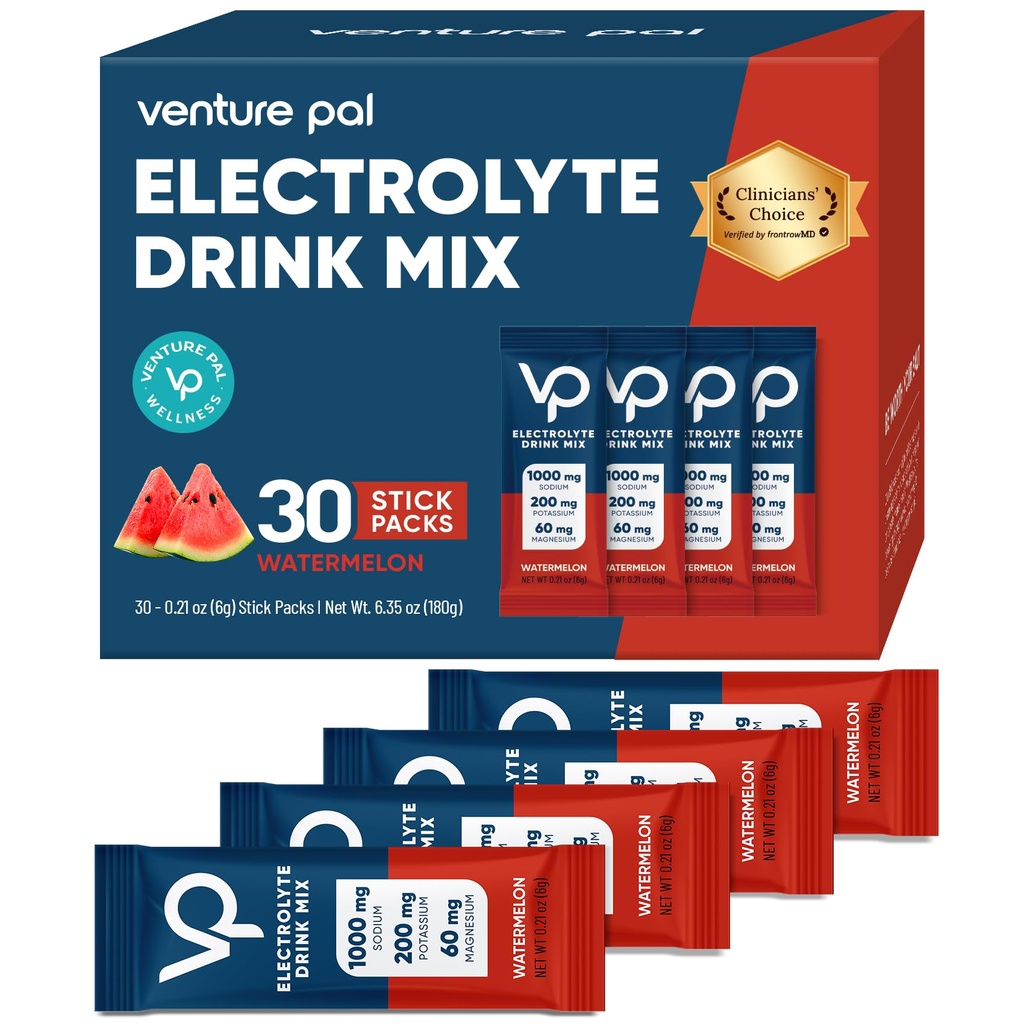 Imballaggio della polvere degli elettroliti liberi dello zucchero di sodio di Venture Pal - Imballaggi di idratazione con vitamina, sodio e potassio | Calorie zero | Vegan, Keto & Paleo Friendly Electrolyte Drink Mix - 30 Sticks