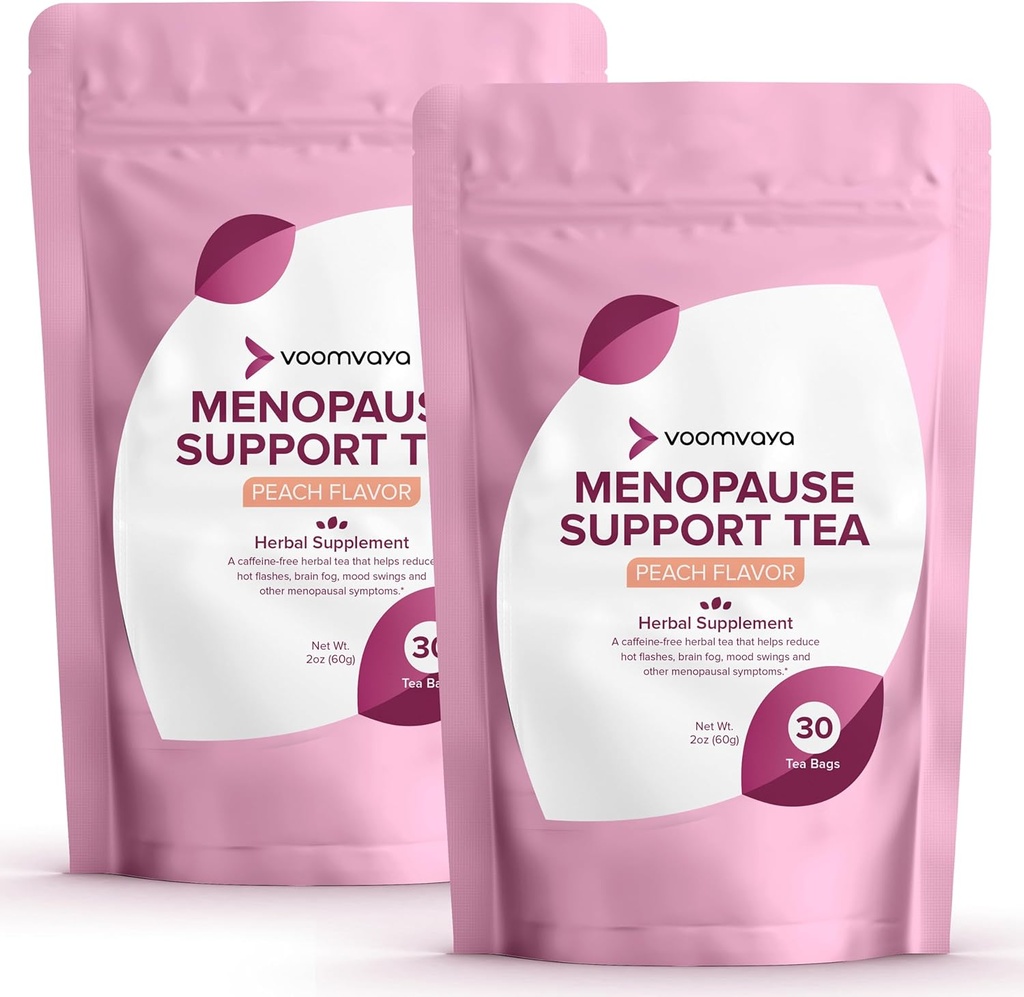 VoomVaya Risparmi il 10% su Menopause Support Tea 2-Pack Bundle - Naturale Menopause Relief per le donne w/Red Clover & Black Cohosh - Night Sweats & Hot Flashes Relief - Peach Flavor - 90 Teabags