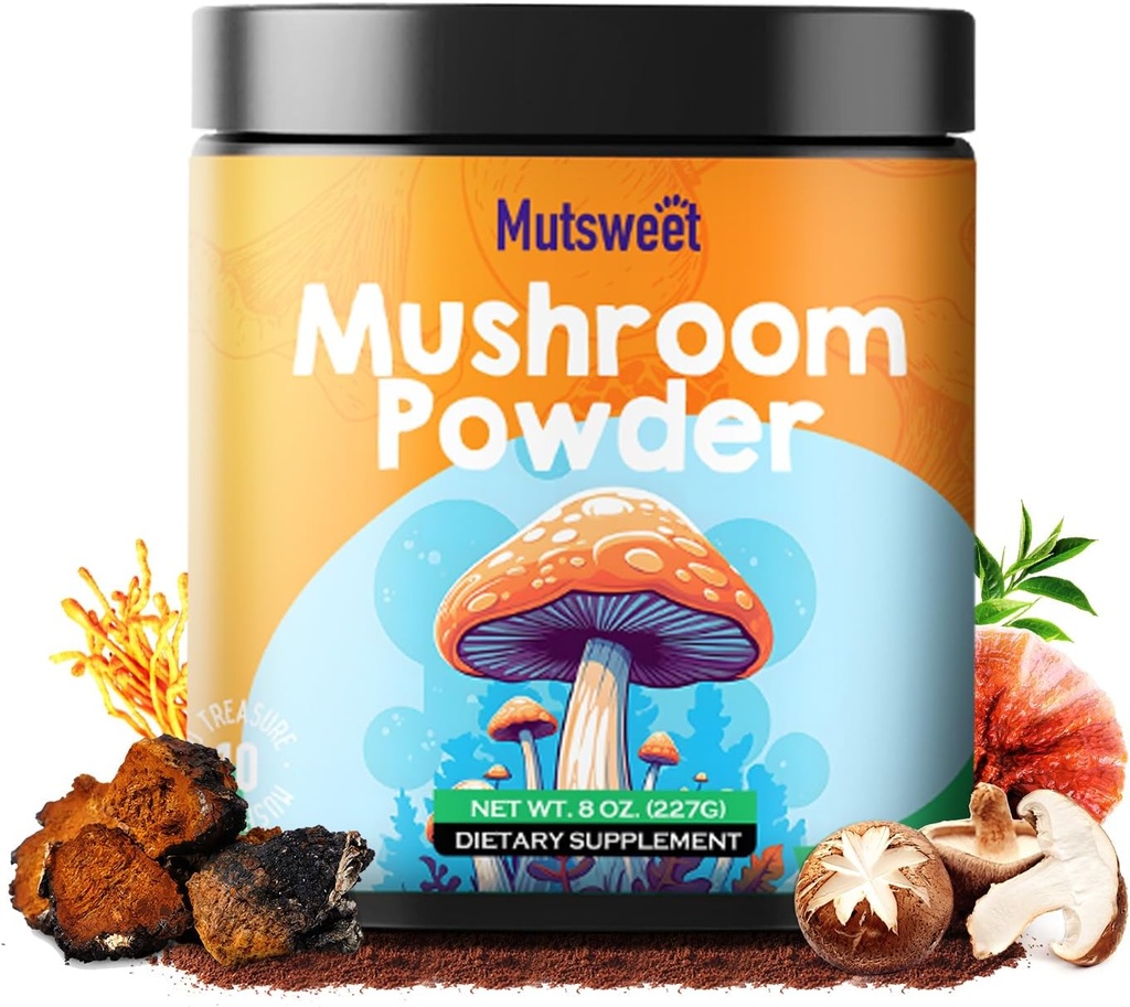 Mushroom Powder Supplement, 75 Servings 10 Mushrooms Blend for Coffee & Smoothies, 8 oz Mushrooms & Rhodiola Rosea con Lions Mane, Reishi, Chaga, Cordyceps for Energy, Memory, Immune