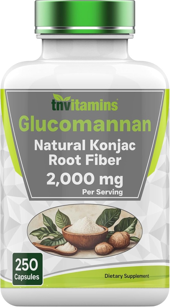 tnvitamins Glucomannan Capsule 2000 MG - 250 Count | Natural Konjac Root Fiber Extract Powder Supplement | Soluble, Dietary, & Digestive Fiber Pills | Prodotto negli Stati Uniti | Non-GMO & Gluten Free
