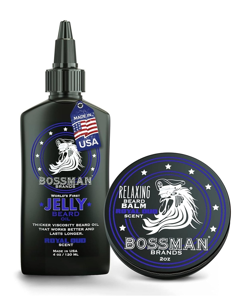 Bossman Jelly Beard olio per uomo & Beard Balm per gli uomini Combo - Royal Oud Scent