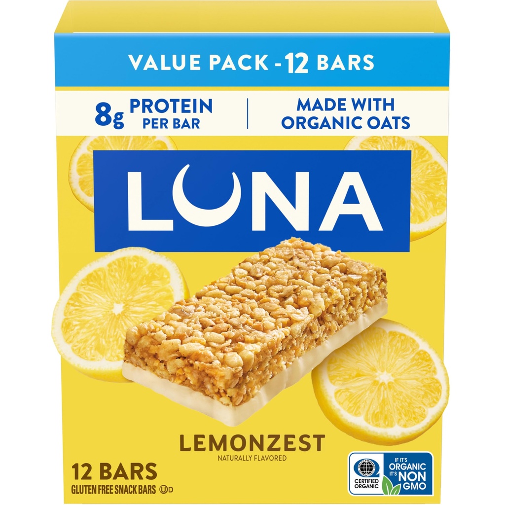 LUNA Bar - LemonZest Flavor - Gluten Free Snack Bars - Non OGM - Protein Bars - Realizzati con avena biologica - Value Pack (12 Pack)