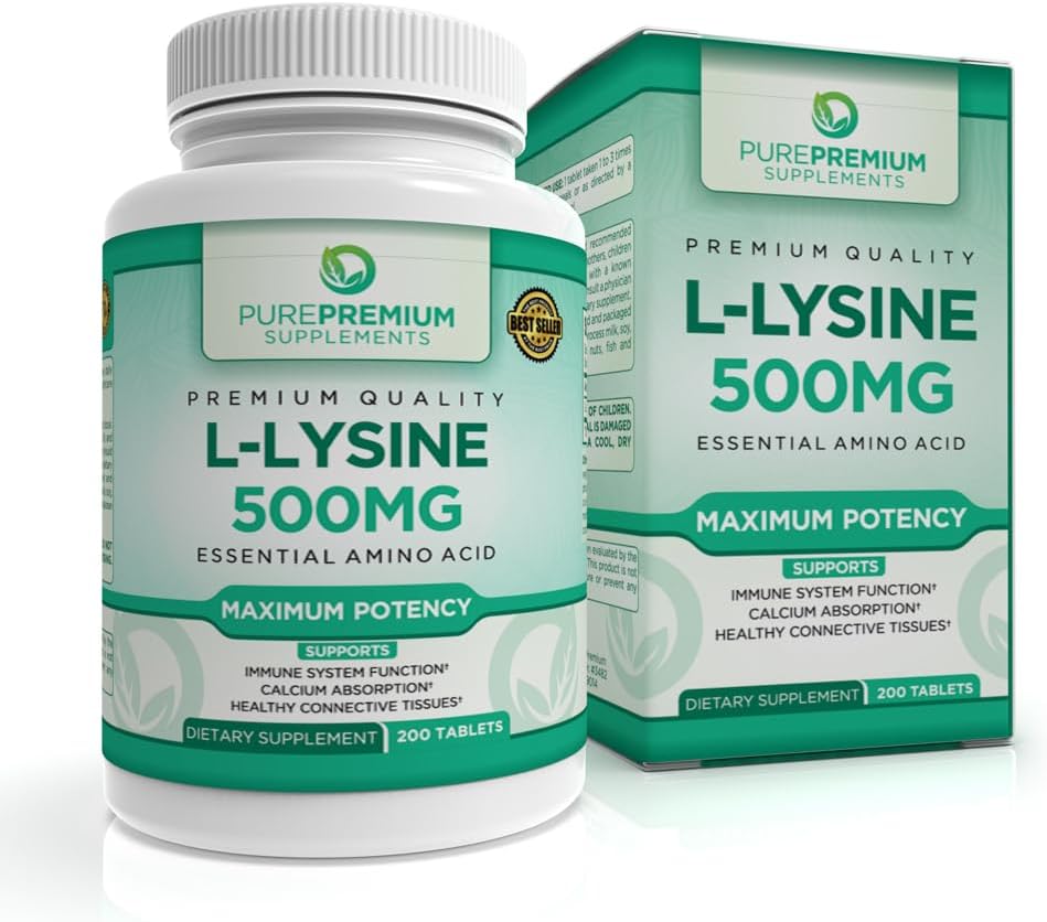PurePremium L-Lysine 500 mg Supplemento - Aminoacido essenziale con massima resistenza - Integratore di supporto immunitario - Lisina pura 500mg per assorbimento veloce - 7 mesi di alimentazione - 200 Tavole
