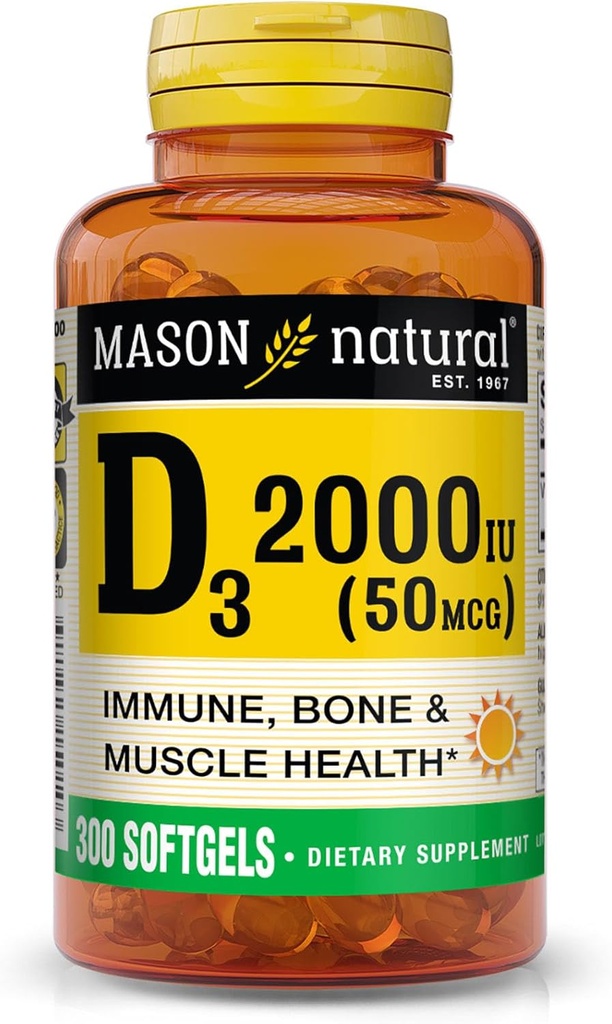 MASON Vitamina NATURAL D3 2.000 IU Ultra Forza, Supporta Densità Bone, Forza & Salute Immune, 300 Softgels