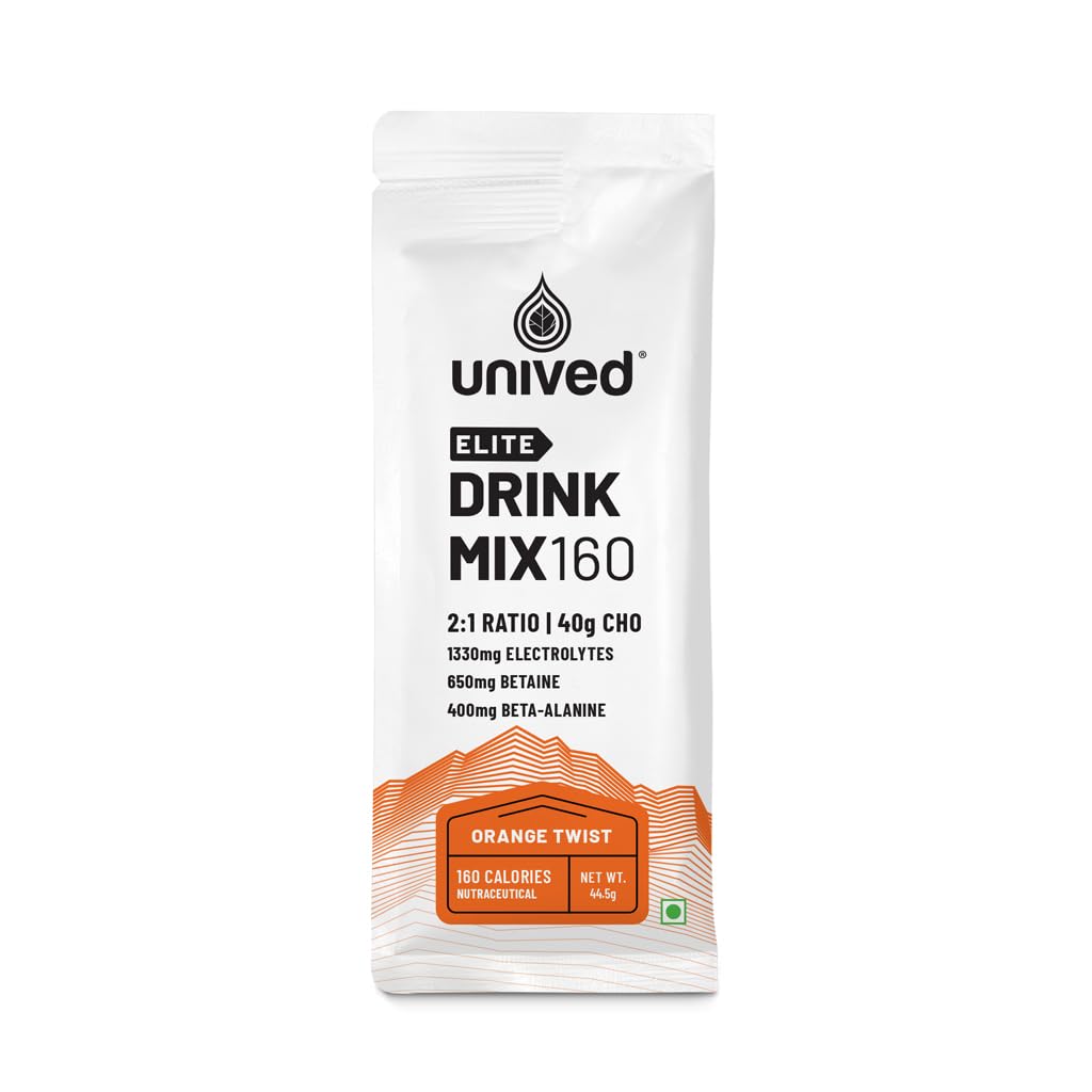 Unived Elite Drink Mix 160 | Isotonic Energy Drink | 2:1 Ratio & 40g Carboidrati con Betaine & Beta-Alanine | Endurance Athletes Sports Drink Orange Twist, 8 Pack