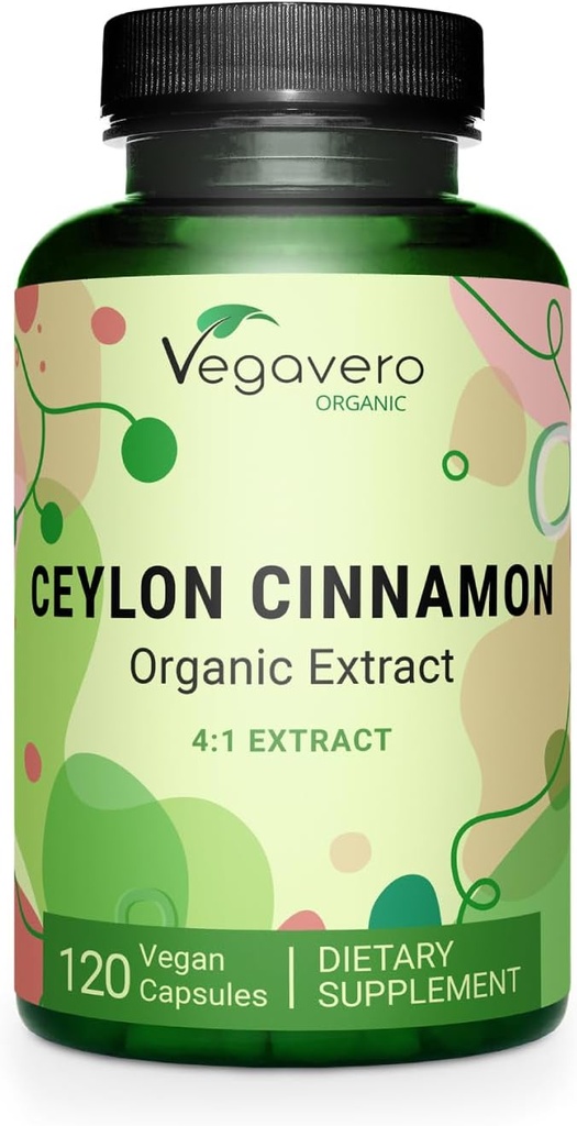 Vegavero Organic Ceylon Cinnamon | 2000mg | Certificato USDA | NO Additivi artificiali | 4 mesi di alimentazione | Lab-Tested, Non-GMO | 120 capsule | Vegan