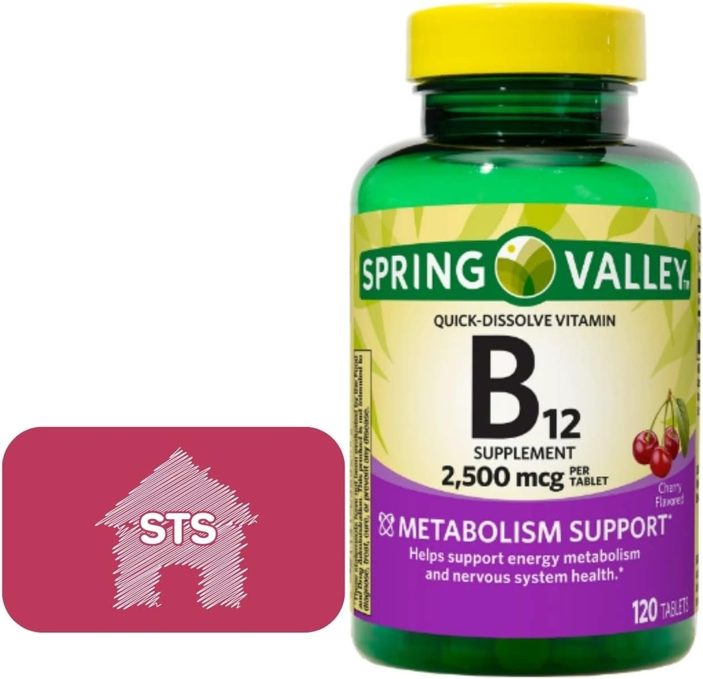Spring Valley - Vitamina B12 Tavoli Quick-Dissolve, 2.500 mcg, Cherry Flavor, 120 Count + STS Sticker.