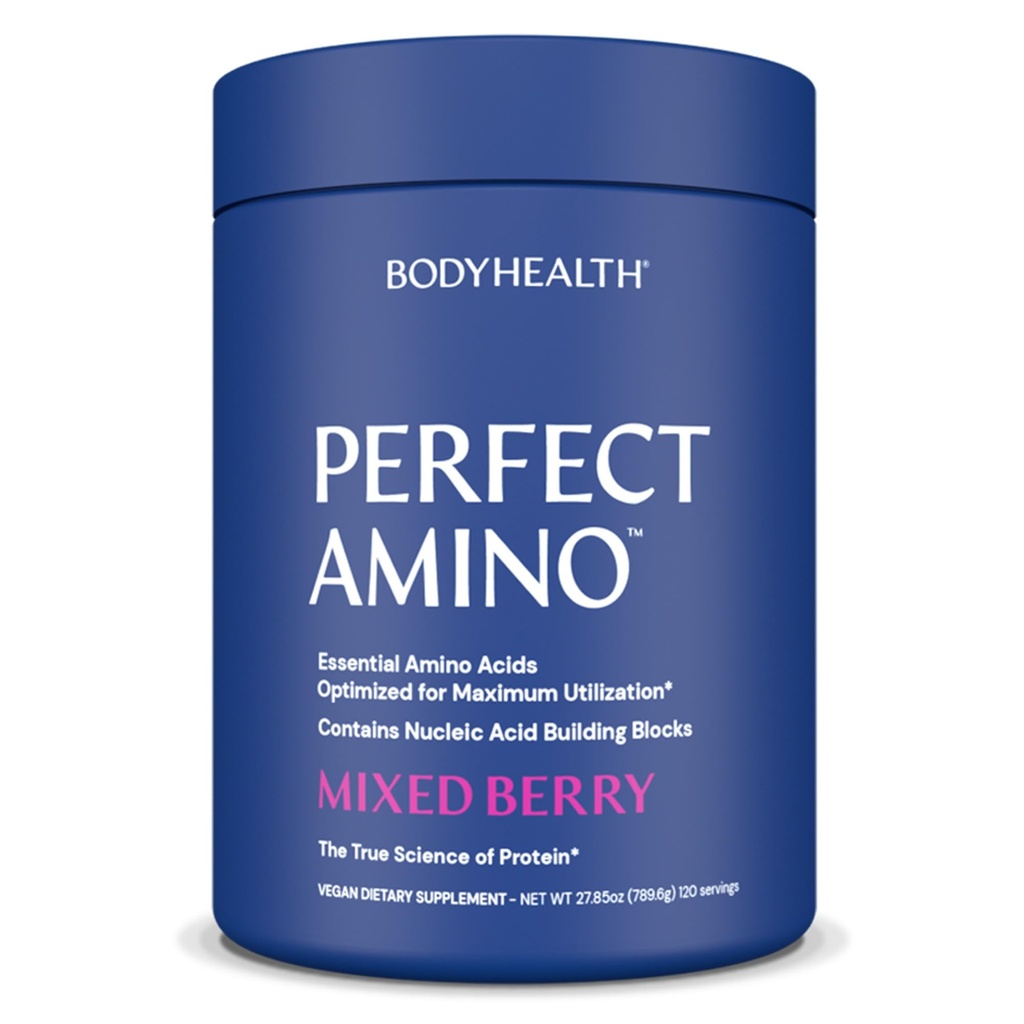 BodyHealth PerfectAmino Powder - BCAA e EAA Polvere per pre e post allenamento - Aminoacido Energy Drink per gli uomini e le donne per sostenere muscolare magra e recupero - Bacche miste - 120 Serve