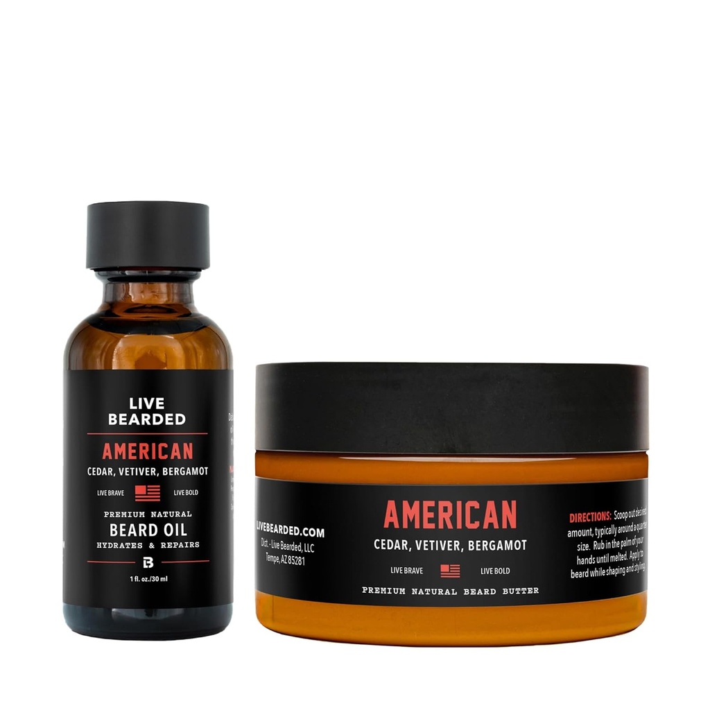 Cuscinetto vivo olio e burro Grooming Kit - Made in USA - All-Natural Ingredienti con Shea, Argan, Jojoba - Crescita Supporto | American Scent - Cedro, Vetiver, Bergamot