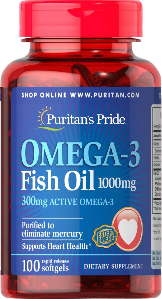 Puritans Pride Omega-3 Fish Oil 1000 Mg, 100 Conte