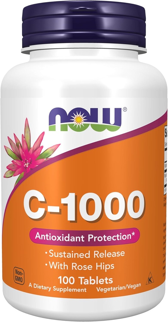 NOW Integratori alimentari, Vitamina C-1,000 con Hips rosa, Rilascio prolungato, Protezione antiossidante*, 100 compresse