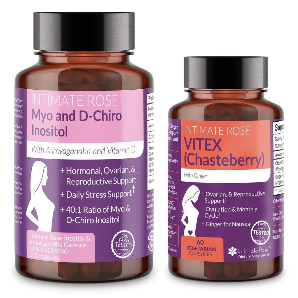 Bundle di equilibrio ormonale delle donne intime – Myo-Inositol & D-Chiro Inositol + Chasteberry Vitex – Salute riproduttiva & Integratori di supporto mestruale