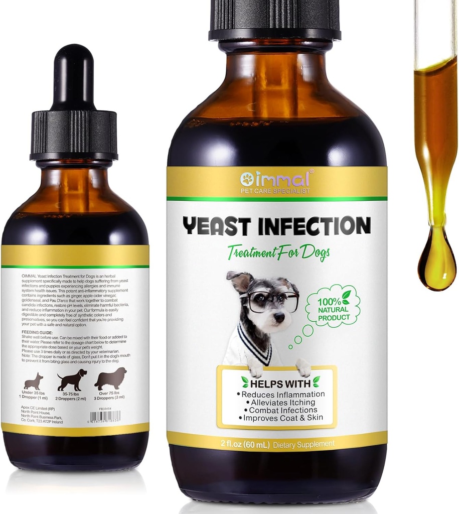 Trattamento naturale dell'infezione del lievito per i cani - Supporta il sollievo sano dell'itch e l'infiammazione - Trattamento dell'infezione dell'orecchio del cane & Allergy Relief - Itch Relief per i cani, Trattamento dell'orecchio del cane per le infezioni-2 fl oz