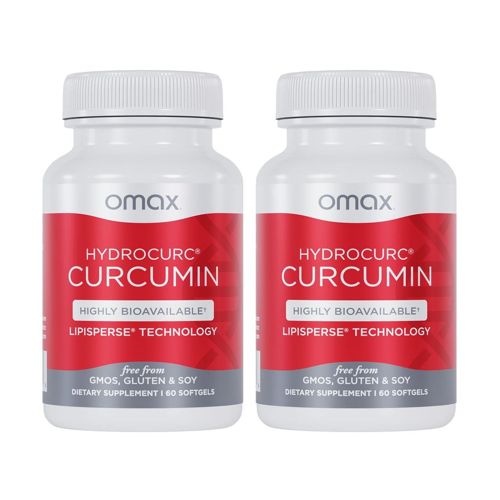 Omax3 2 Pack- HydroCurc curcuma curcuma Softgels, Nanoparticella di olio MCT altamente biodisponibile per la potenza e l'assorbimento, salute comune, 120 Softgels