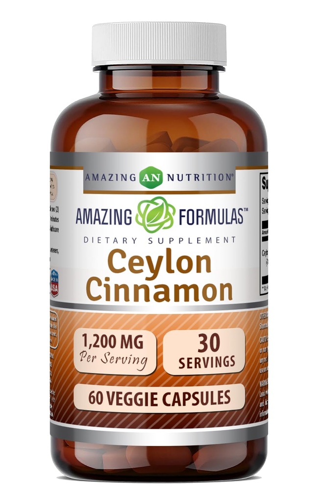 Incredibile Formulas Ceylon Cinnamon 1200 Mg Supplemento | Capsule Vegetariani | Non OGM | Gluten-Free | Made in USA (1 Pack | 60 Count)