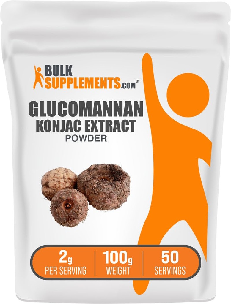 BulkSupplements.com Polvere di Glucomannan - da polvere di estratto di radice di Konjac, integratori di Glucomannan - senza glutine, 2g per porzione, 100g (3,5 oz) (pacchetto di 1)