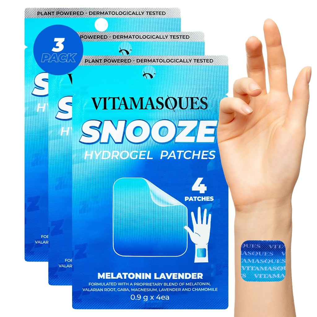 Vitamasques Sleep Patches for Adults, SnoozeMe Wellness Hydrogel Patch (3-Pack) - Dormire con Lavanda, Melatonina, & Valerian Root - Cruelty-Free, Korean Skin Care Sleep Patch