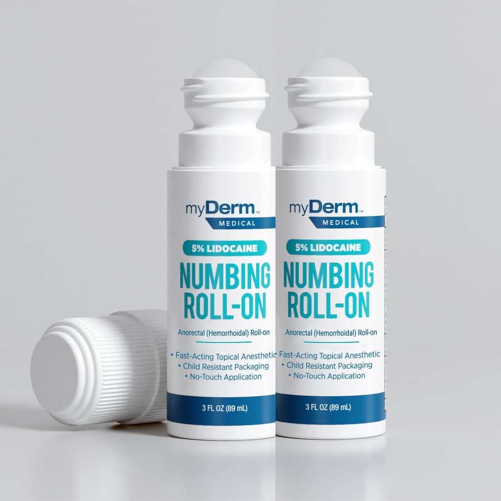 Myderm Medico 5% di lidocaina Collocazione Roll On - Confezione da 2 - per dolori minori, scarafaggi ed emorroidi Discomfort - Made in Italy