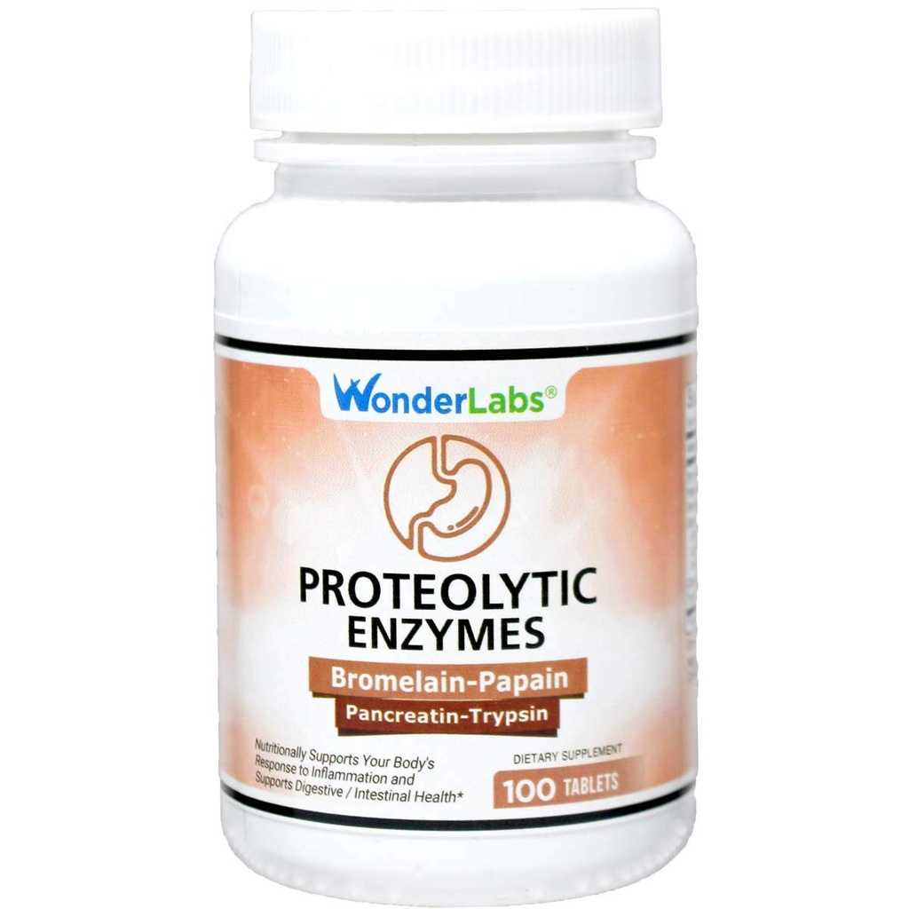 Wonder Laboratories Proteolytic Enzymes | Bromelain Papain Pancreatin Trypsin 550 mg Totale con Amilasi standardizzata, Lipasi e Protease, 100 compresse